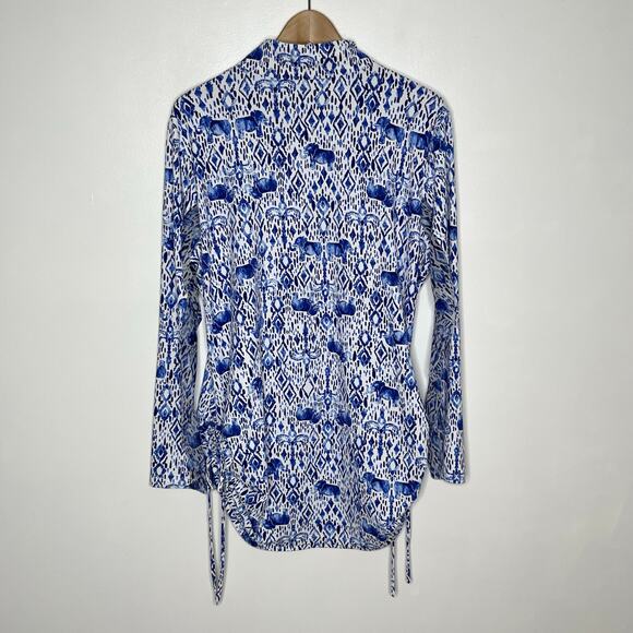 Ibkul Long Sleeve Quarter Zip Top Womens XL Blue White Mesh Elephant Print - Picture 8 of 8